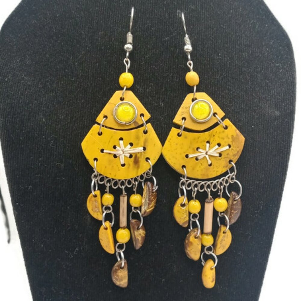 Handcrafted Alpaca Earrings Painted Coconut Cusco